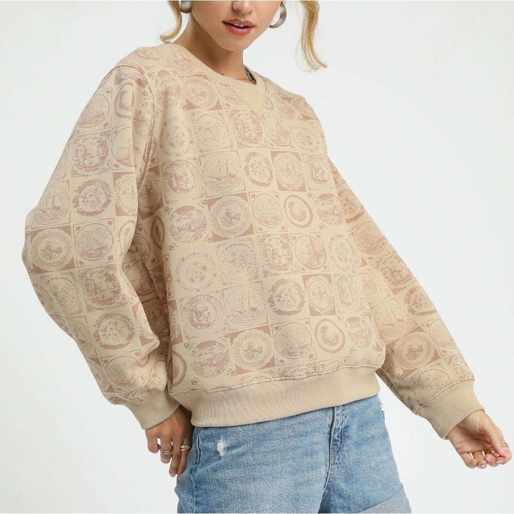Umgee Coin Stamp Print Sweatshirt sz Small